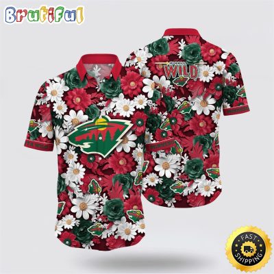 NHL Minnesota Wild Hawaiian Shirt Tropical Begonia Flower Pattern Summer Hawaiian Shirt