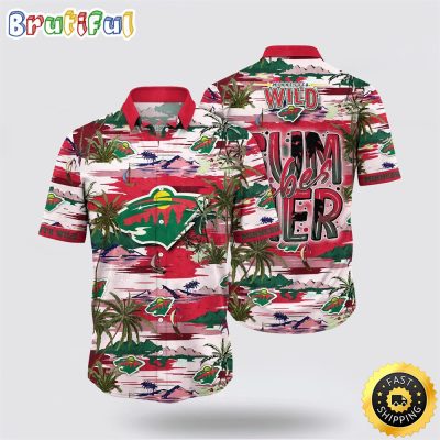 NHL Minnesota Wild Hawaiian Shirt Tropical Desert Island Motif Summer Hawaiian Shirt