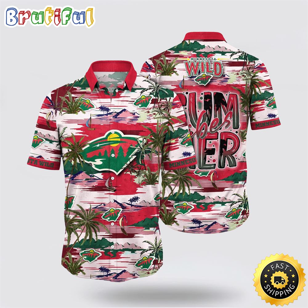 NHL Minnesota Wild Hawaiian Shirt Tropical Desert Island Motif Summer Hawaiian Shirt NHL Minnesota Wild Hawaiian Shirt Tropical Desert Island Motif Summer Hawaiian Shirt
