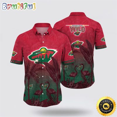 NHL Minnesota Wild Hawaiian Shirt Tropical Flamingo Pattern Summer Hawaiian Shirt