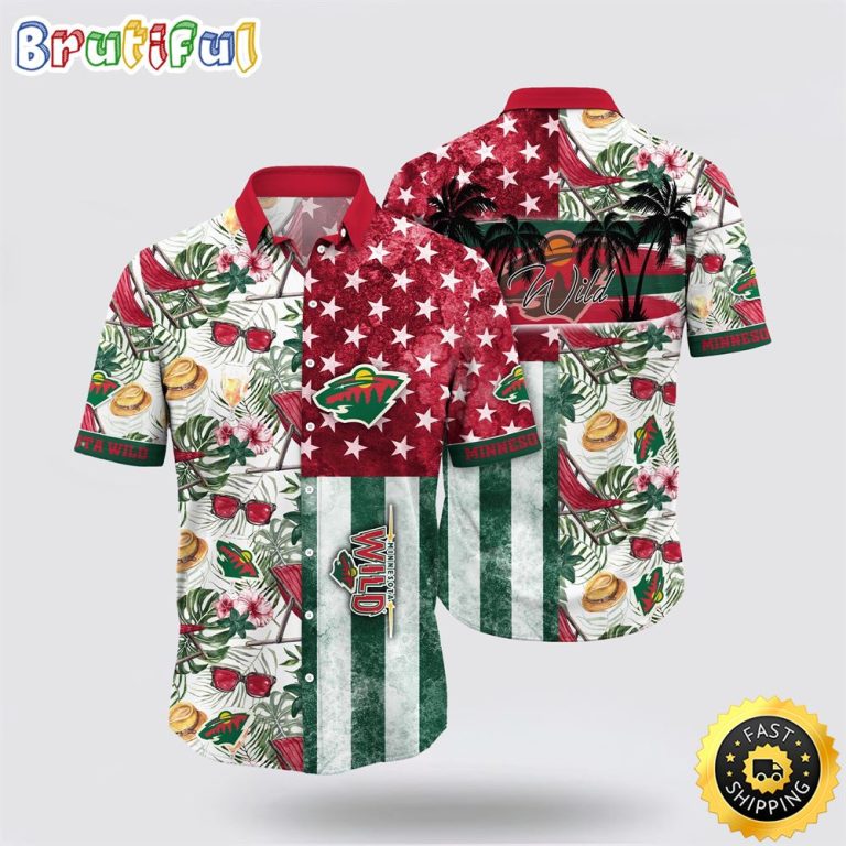 NHL Minnesota Wild Hawaiian Shirt Tropical Hat And Glasses Pattern Summer Hawaiian Shirt