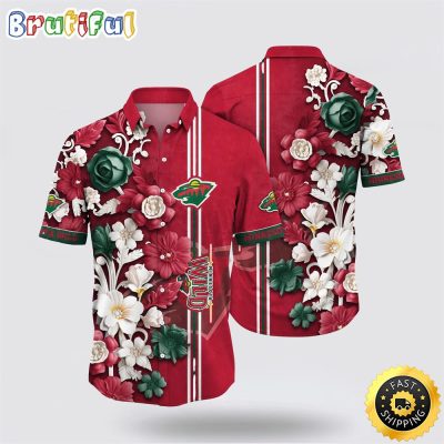 NHL Minnesota Wild Hawaiian Shirt Tropical Hepatica Floral Pattern Summer Hawaiian Shirt
