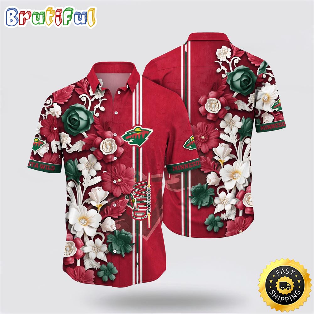 NHL Minnesota Wild Hawaiian Shirt Tropical Hepatica Floral Pattern Summer Hawaiian Shirt NHL Minnesota Wild Hawaiian Shirt Tropical Hepatica Floral Pattern Summer Hawaiian Shirt