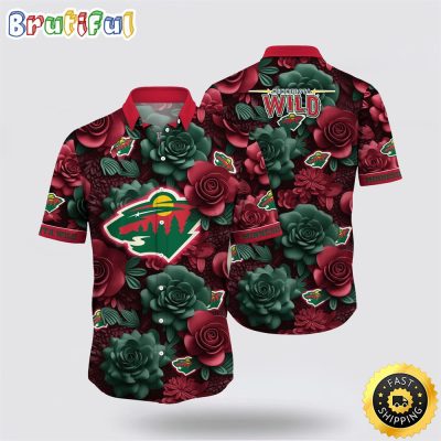 NHL Minnesota Wild Hawaiian Shirt Tropical Rose Pattern Summer Hawaiian Shirt