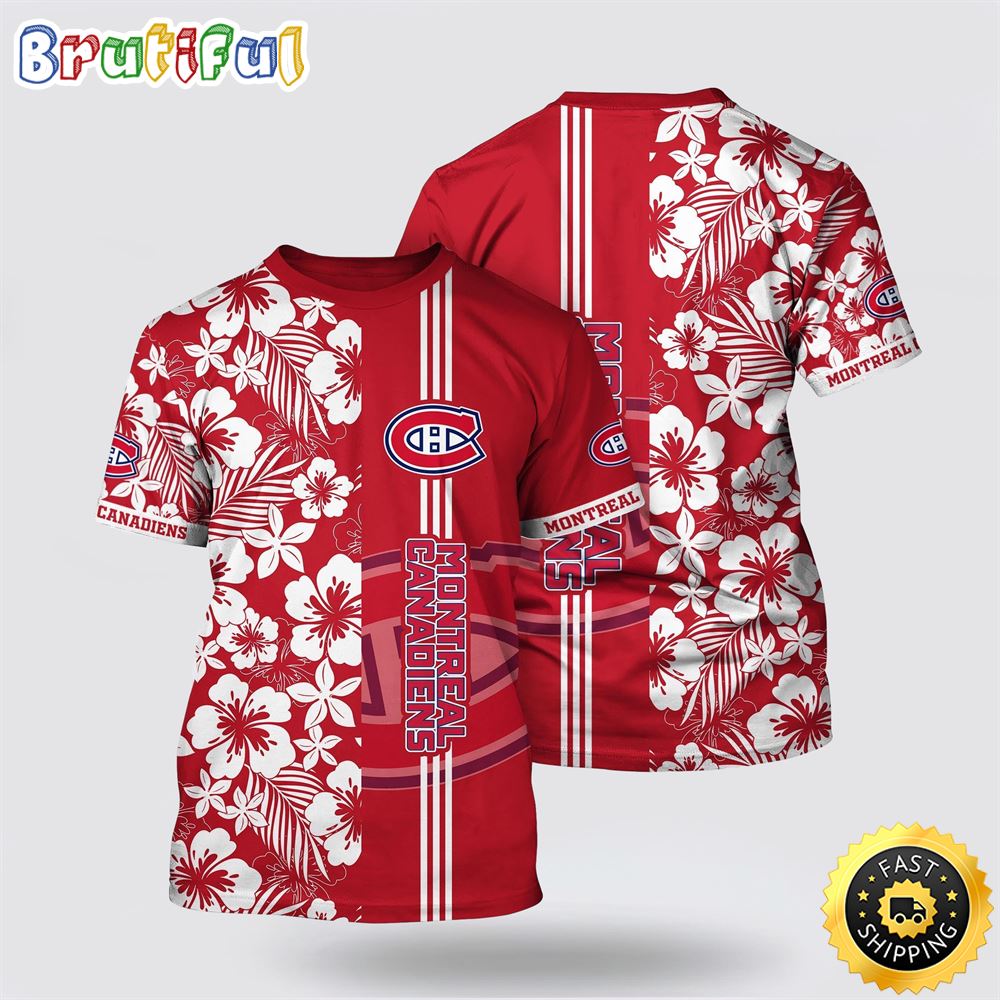 NHL Montreal Canadiens All Over Print T Shirt Tropical Apricot Blossom Pattern Summer T Shirt