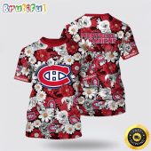 NHL Montreal Canadiens All Over Print T Shirt Tropical Begonia Flower Pattern Summer T Shirt