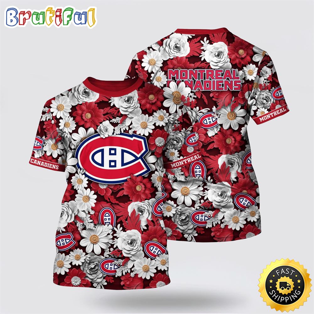 NHL Montreal Canadiens All Over Print T Shirt Tropical Begonia Flower Pattern Summer T Shirt NHL Montreal Canadiens All Over Print T Shirt Tropical Begonia Flower Pattern Summer T Shirt