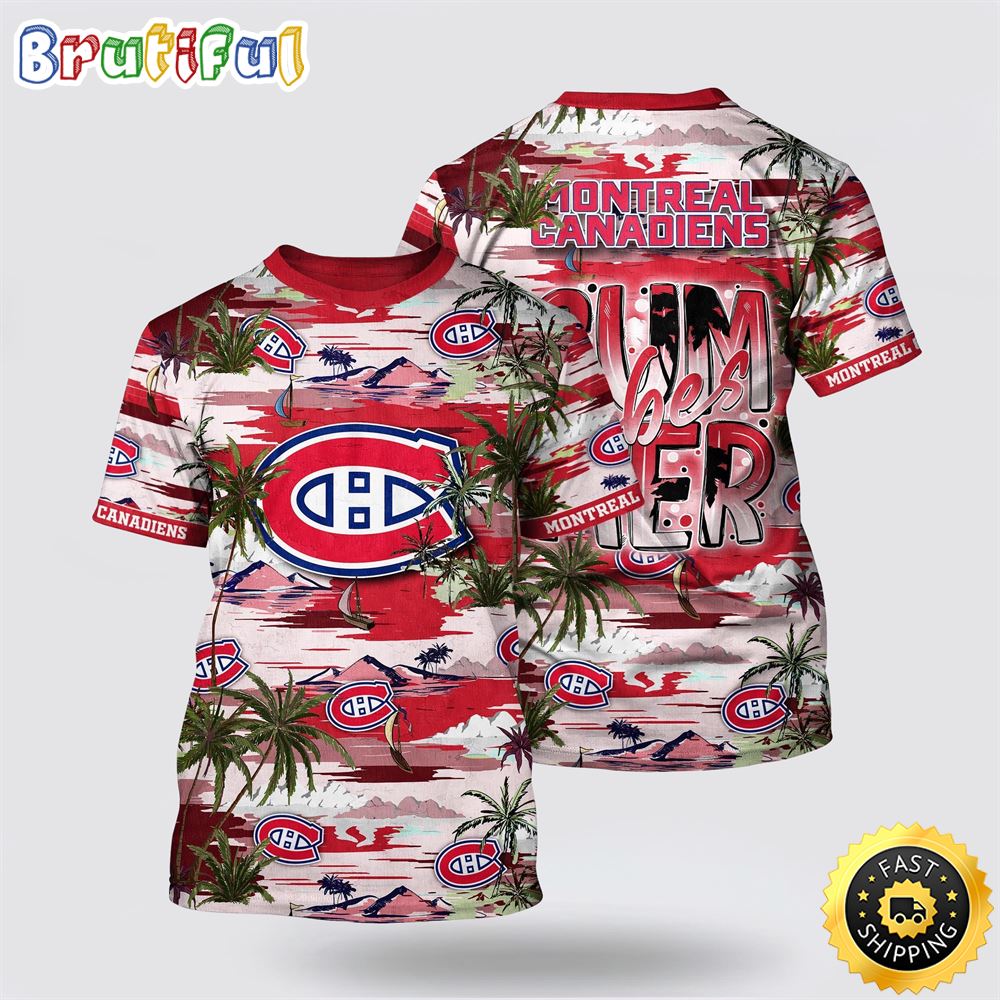 NHL Montreal Canadiens All Over Print T Shirt Tropical Desert Island Motif Summer T Shirt