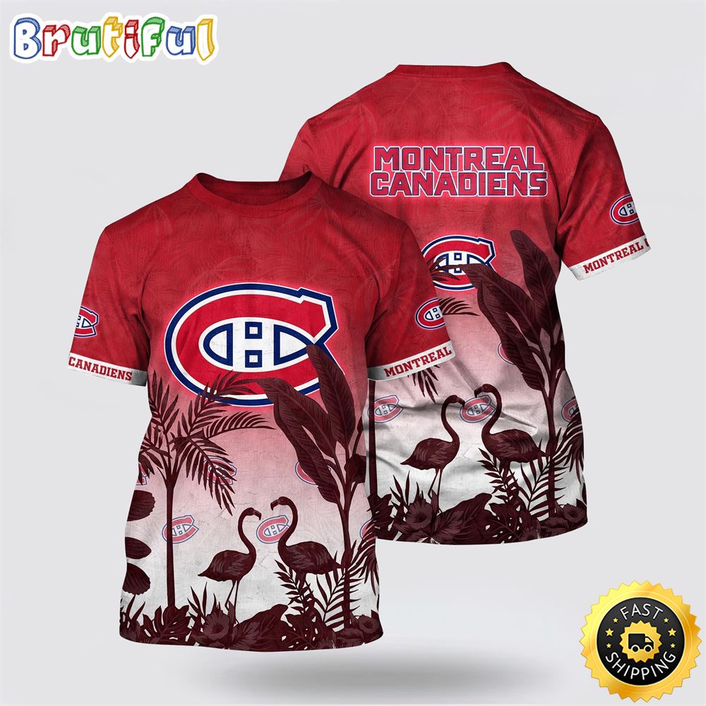 NHL Montreal Canadiens All Over Print T Shirt Tropical Flamingo Pattern Summer T Shirt
