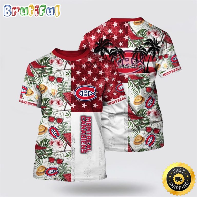 NHL Montreal Canadiens All Over Print T Shirt Tropical Hat And Glasses Pattern Summer T Shirt