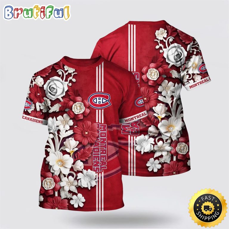 NHL Montreal Canadiens All Over Print T Shirt Tropical Hepatica Floral Pattern Summer T Shirt
