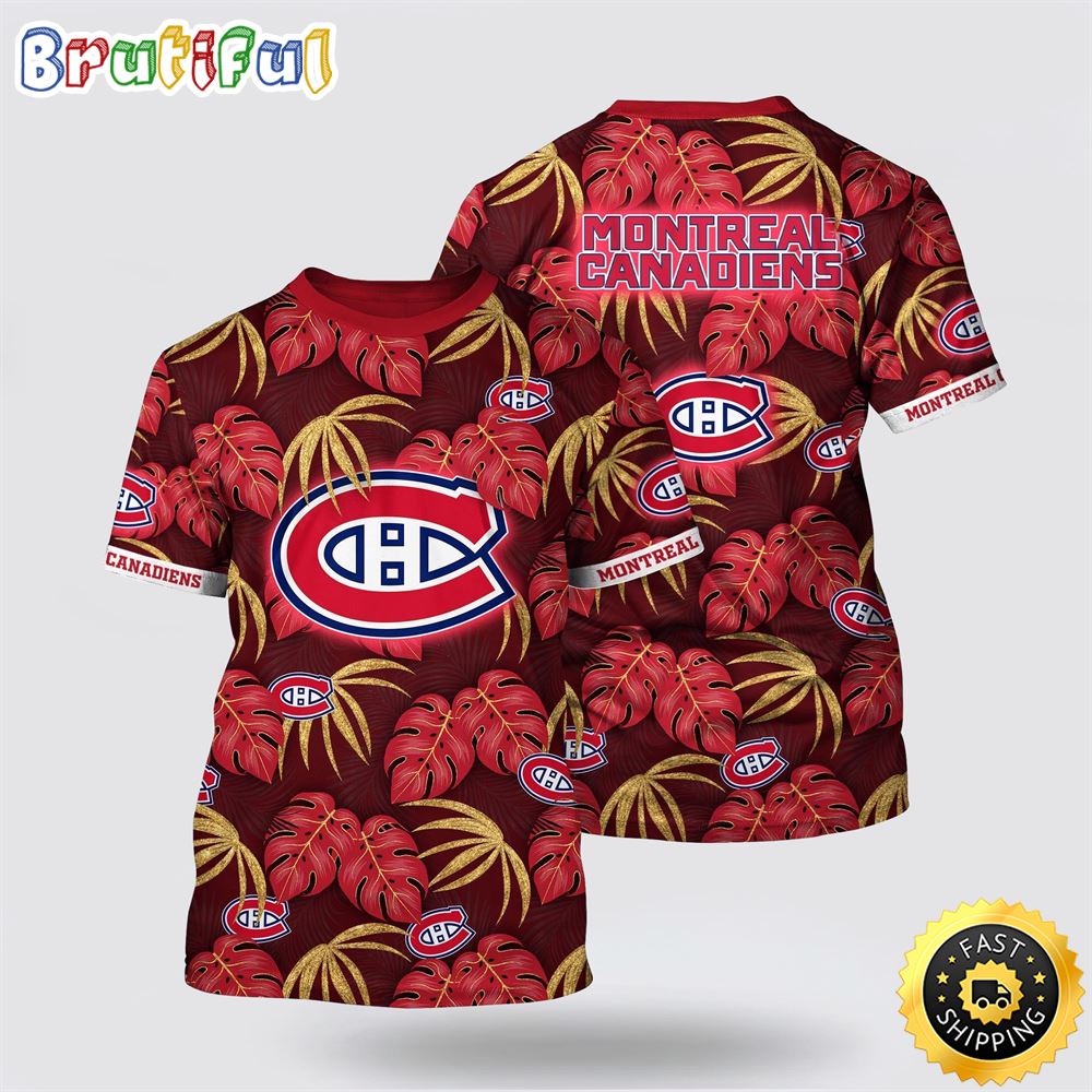 NHL Montreal Canadiens All Over Print T Shirt Tropical Motifs Summer T Shirt