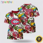 NHL Montreal Canadiens All Over Print T Shirt Tropical Parrot Pattern Summer T Shirt