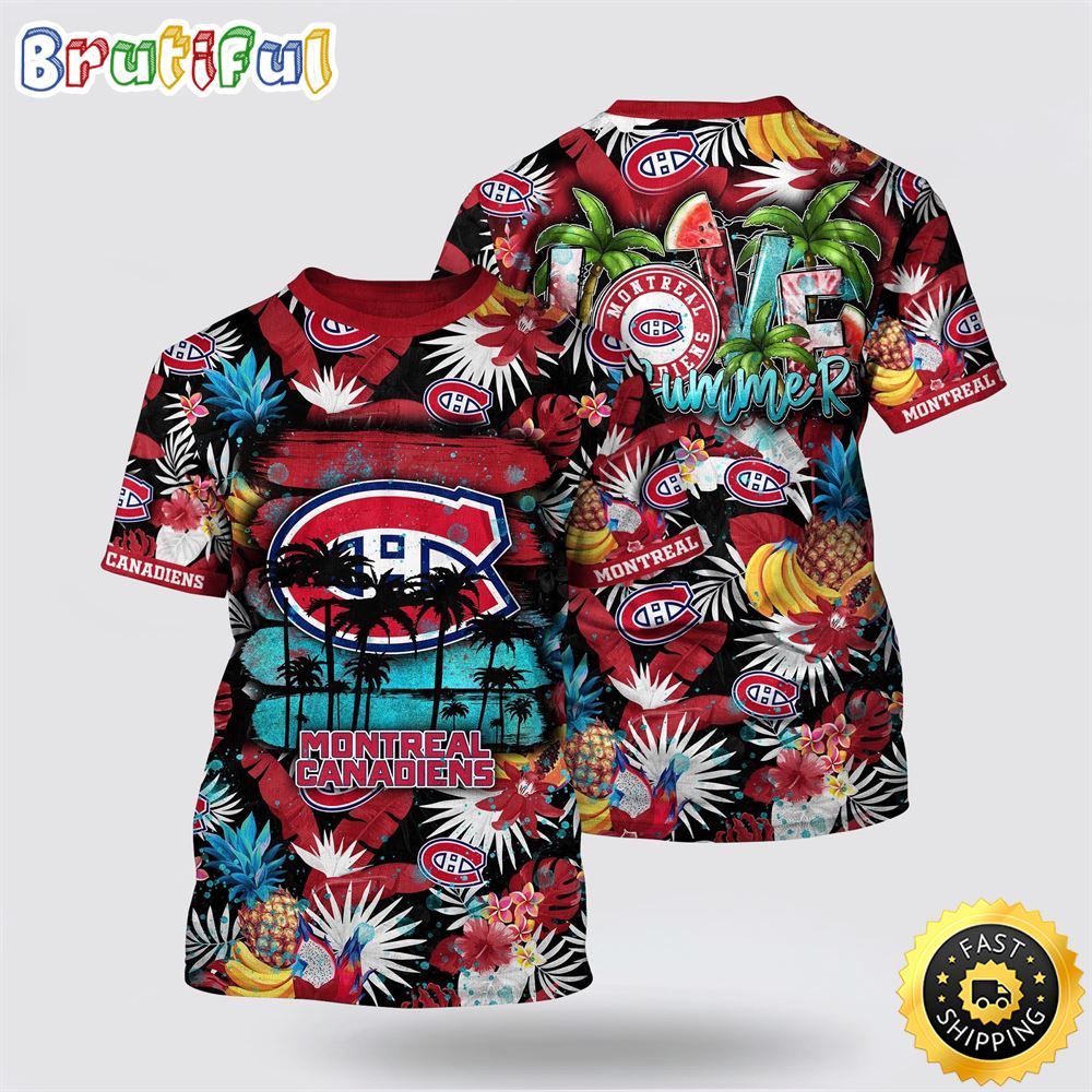 NHL Montreal Canadiens All Over Print T Shirt With Tropical Fruits Summer T Shirt