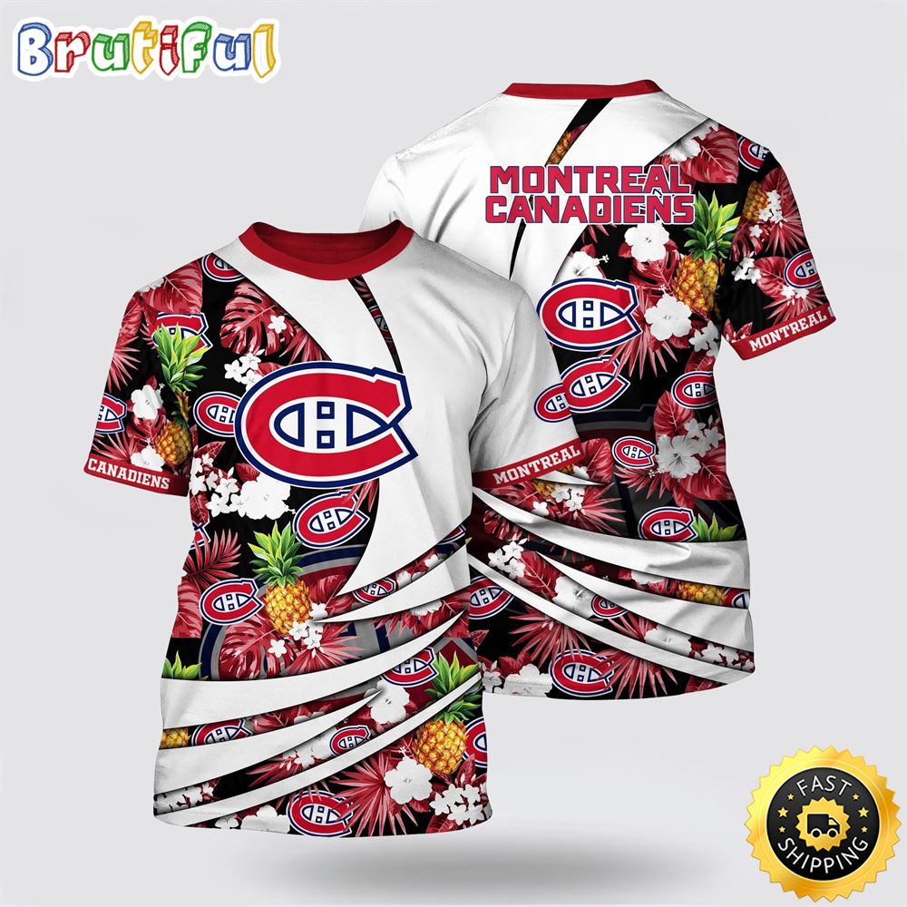 NHL Montreal Canadiens All Over Print T Shirt With Tropical Pineapple Summer T Shirt