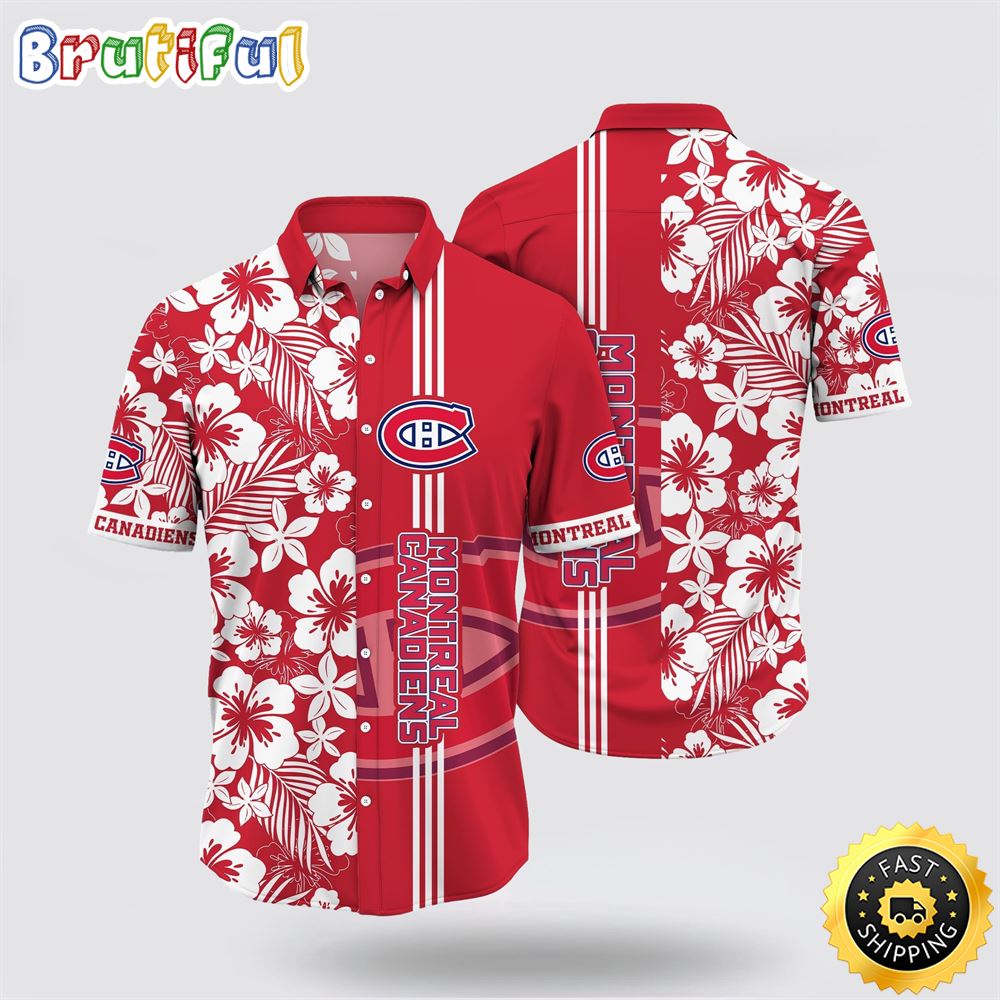 NHL Montreal Canadiens Hawaiian Shirt Tropical Apricot Blossom Pattern Summer Hawaiian Shirt NHL Montreal Canadiens Hawaiian Shirt Tropical Apricot Blossom Pattern Summer Hawaiian Shirt
