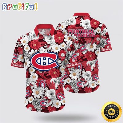 NHL Montreal Canadiens Hawaiian Shirt Tropical Begonia Flower Pattern Summer Hawaiian Shirt