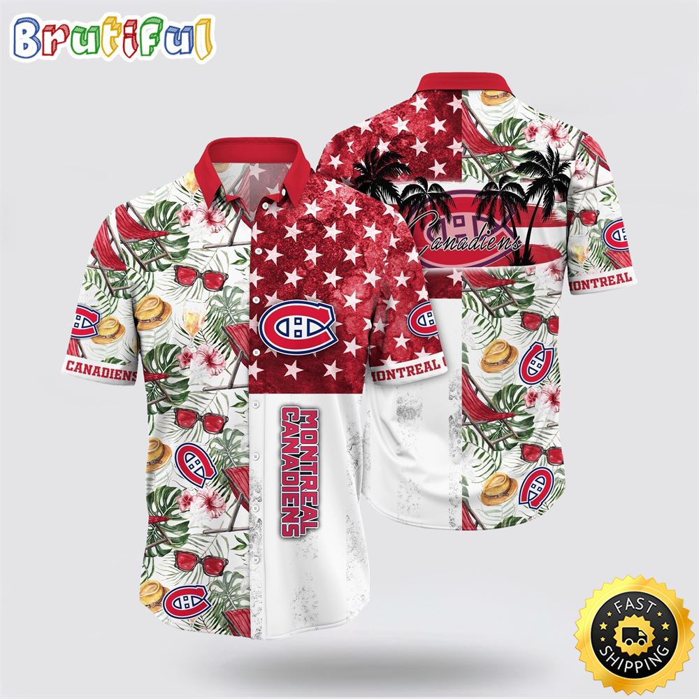 NHL Montreal Canadiens Hawaiian Shirt Tropical Hat And Glasses Pattern Summer Hawaiian Shirt NHL Montreal Canadiens Hawaiian Shirt Tropical Hat And Glasses Pattern Summer Hawaiian Shirt