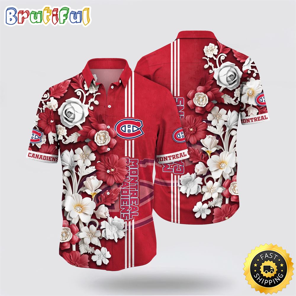 NHL Montreal Canadiens Hawaiian Shirt Tropical Hepatica Floral Pattern Summer Hawaiian Shirt NHL Montreal Canadiens Hawaiian Shirt Tropical Hepatica Floral Pattern Summer Hawaiian Shirt