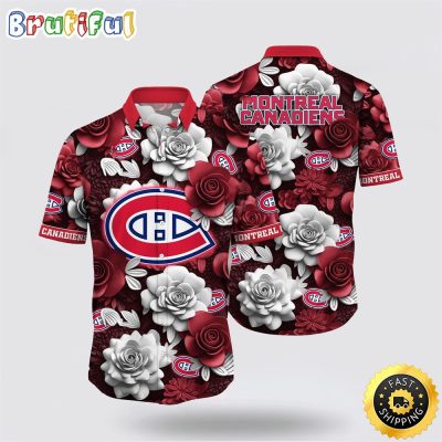 NHL Montreal Canadiens Hawaiian Shirt Tropical Rose Pattern Summer Hawaiian Shirt