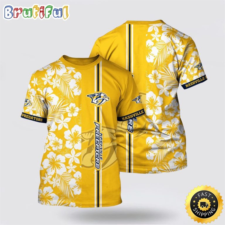 NHL Nashville Predators All Over Print T Shirt Tropical Apricot Blossom Pattern Summer T Shirt