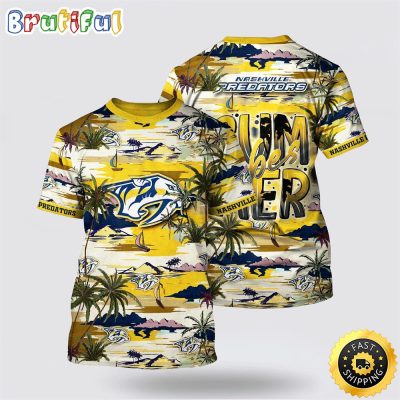 NHL Nashville Predators All Over Print T Shirt Tropical Desert Island Motif Summer T Shirt