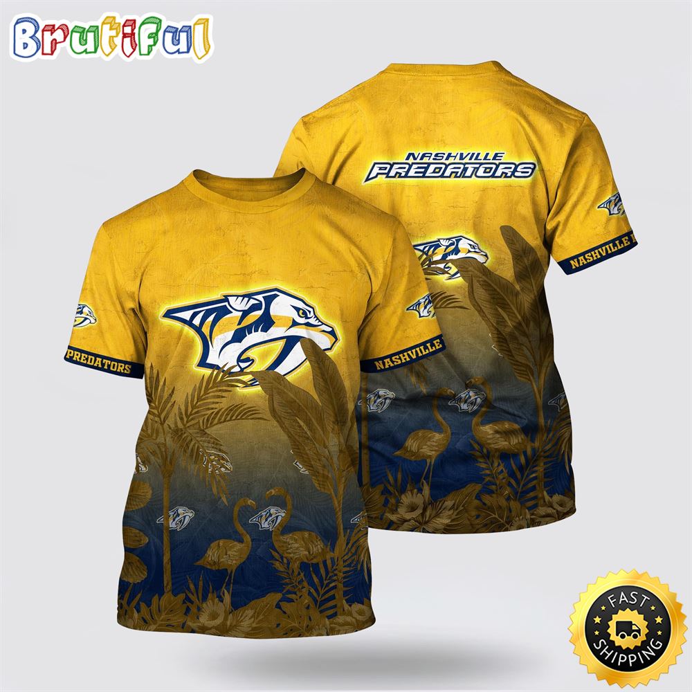 NHL Nashville Predators All Over Print T Shirt Tropical Flamingo Pattern Summer T Shirt NHL Nashville Predators All Over Print T Shirt Tropical Flamingo Pattern Summer T Shirt