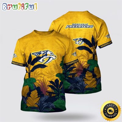 NHL Nashville Predators All Over Print T Shirt Tropical Forest Motifs Summer T Shirt