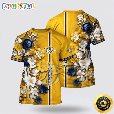 NHL Nashville Predators All Over Print T Shirt Tropical Hepatica Floral Pattern Summer T Shirt