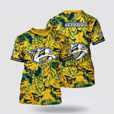NHL Nashville Predators All Over Print T Shirt Tropical Leaf Pattern Summer T Shirt