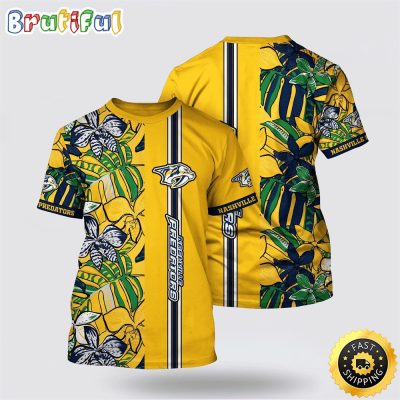 NHL Nashville Predators All Over Print T Shirt Tropical Tropical Forest Floral Pattern Summer T Shirt