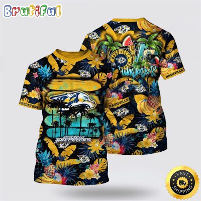 NHL Nashville Predators All Over Print T Shirt With Tropical Fruits Summer T Shirt