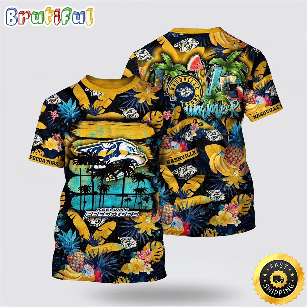 NHL Nashville Predators All Over Print T Shirt With Tropical Fruits Summer T Shirt NHL Nashville Predators All Over Print T Shirt With Tropical Fruits Summer T Shirt