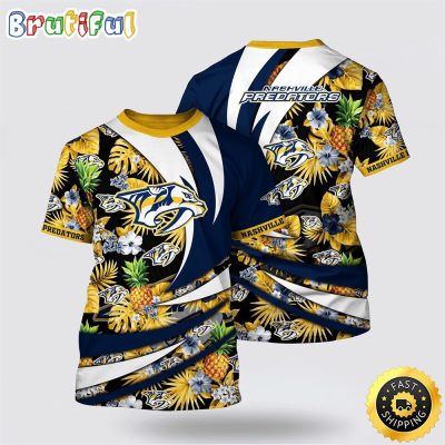 NHL Nashville Predators All Over Print T Shirt With Tropical Pineapple Summer T Shirt