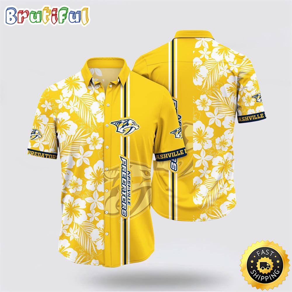 NHL Nashville Predators Hawaiian Shirt Tropical Apricot Blossom Pattern Summer Hawaiian Shirt NHL Nashville Predators Hawaiian Shirt Tropical Apricot Blossom Pattern Summer Hawaiian Shirt