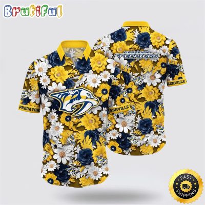 NHL Nashville Predators Hawaiian Shirt Tropical Begonia Flower Pattern Summer Hawaiian Shirt
