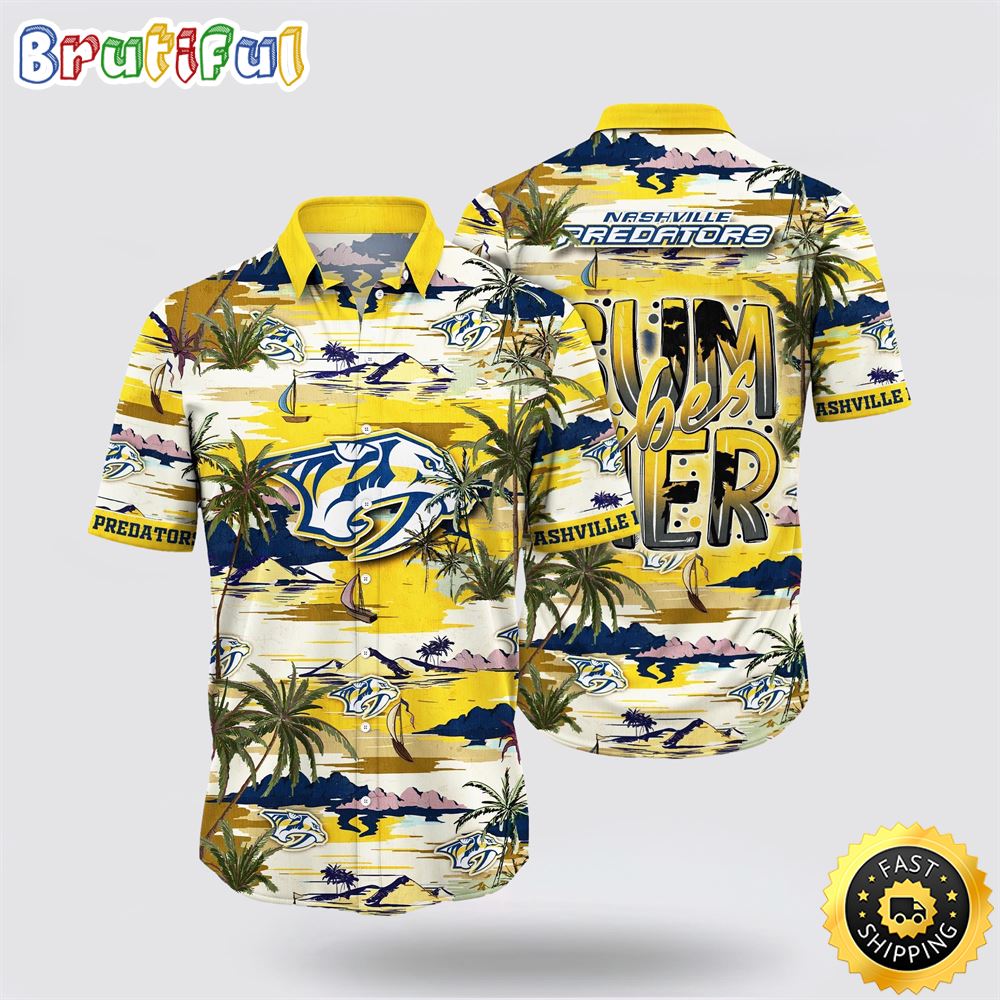 NHL Nashville Predators Hawaiian Shirt Tropical Desert Island Motif Summer Hawaiian Shirt NHL Nashville Predators Hawaiian Shirt Tropical Desert Island Motif Summer Hawaiian Shirt