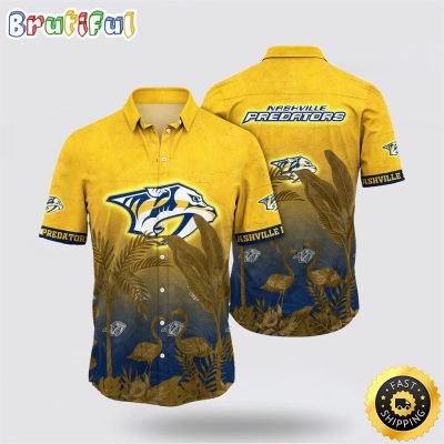 NHL Nashville Predators Hawaiian Shirt Tropical Flamingo Pattern Summer Hawaiian Shirt