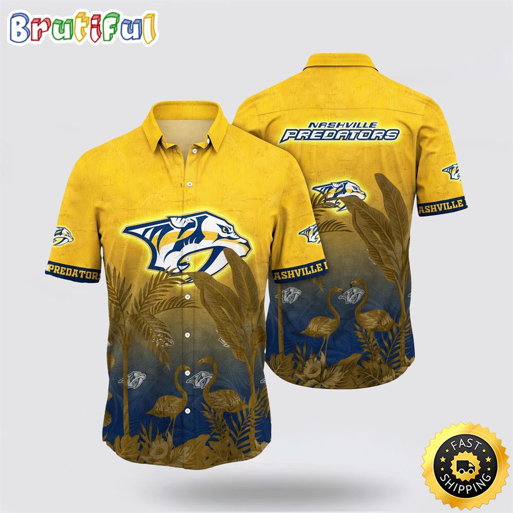 NHL Nashville Predators Hawaiian Shirt Tropical Flamingo Pattern Summer Hawaiian Shirt NHL Nashville Predators Hawaiian Shirt Tropical Flamingo Pattern Summer Hawaiian Shirt