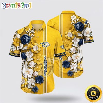 NHL Nashville Predators Hawaiian Shirt Tropical Hepatica Floral Pattern Summer Hawaiian Shirt