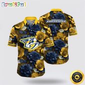 NHL Nashville Predators Hawaiian Shirt Tropical Rose Pattern Summer Hawaiian Shirt