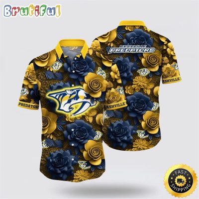NHL Nashville Predators Hawaiian Shirt Tropical Rose Pattern Summer Hawaiian Shirt
