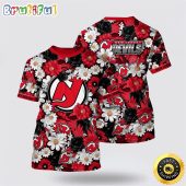 NHL New Jersey Devils All Over Print T Shirt Tropical Begonia Flower Pattern Summer T Shirt