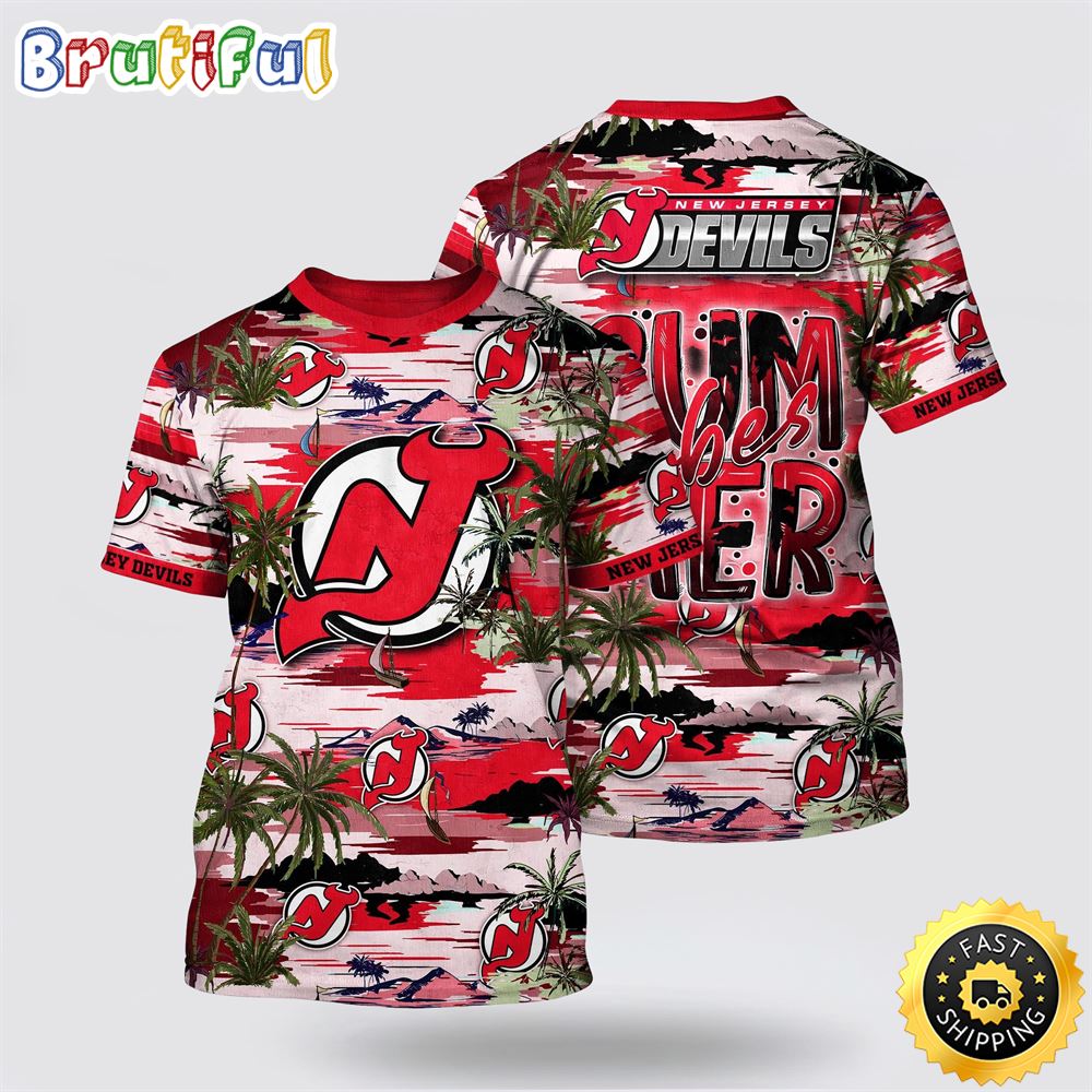 NHL New Jersey Devils All Over Print T Shirt Tropical Desert Island Motif Summer T Shirt NHL New Jersey Devils All Over Print T Shirt Tropical Desert Island Motif Summer T Shirt
