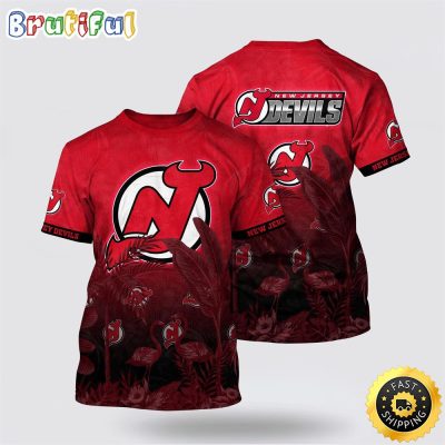 NHL New Jersey Devils All Over Print T Shirt Tropical Flamingo Pattern Summer T Shirt