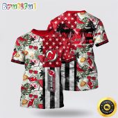 NHL New Jersey Devils All Over Print T Shirt Tropical Hat And Glasses Pattern Summer T Shirt