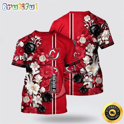 NHL New Jersey Devils All Over Print T Shirt Tropical Hepatica Floral Pattern Summer T Shirt