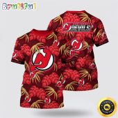 NHL New Jersey Devils All Over Print T Shirt Tropical Motifs Summer T Shirt