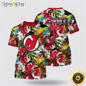 NHL New Jersey Devils All Over Print T Shirt Tropical Parrot Pattern Summer T Shirt