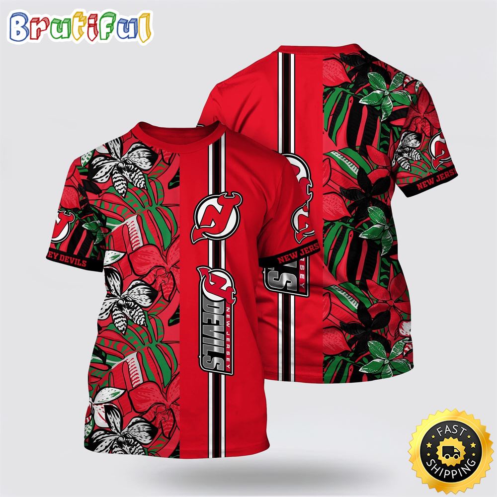 NHL New Jersey Devils All Over Print T Shirt Tropical Tropical Forest Floral Pattern Summer T Shirt